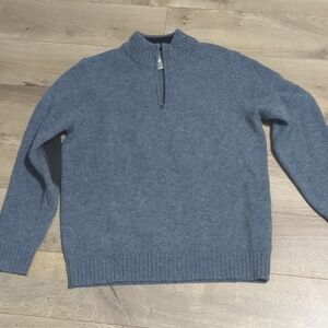 LL Bean Quarter Zip Grey Sweater with Elbow Pads mens size Medium
